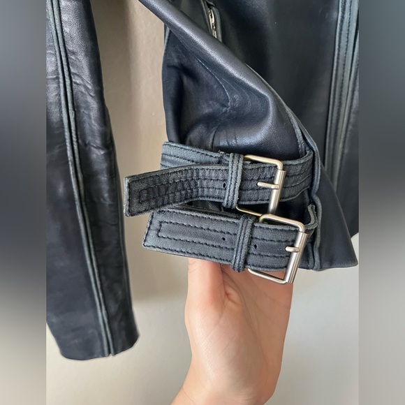 Gianni Bini Distressed Blue Leather Moto Jacket Women’s Size XS - Picture 7 of 16